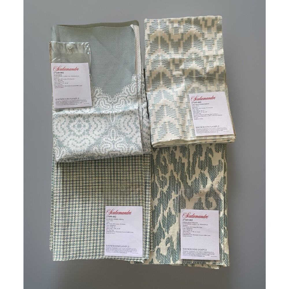 4 Pieces Aqua Designer Brocade SCALAMANDRE Showroom Sample Fabrics